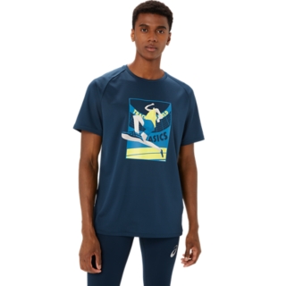 MEN TRACK EVENT GRAPHIC TEE Men FRENCH BLUE Men s Short Sleeve Shirts ASICS Malaysia