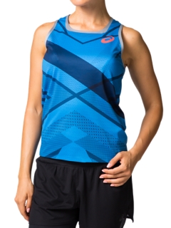 W S Track Eliteシングレット ドルフィンブルー レディース Tシャツ ポロシャツ Asics