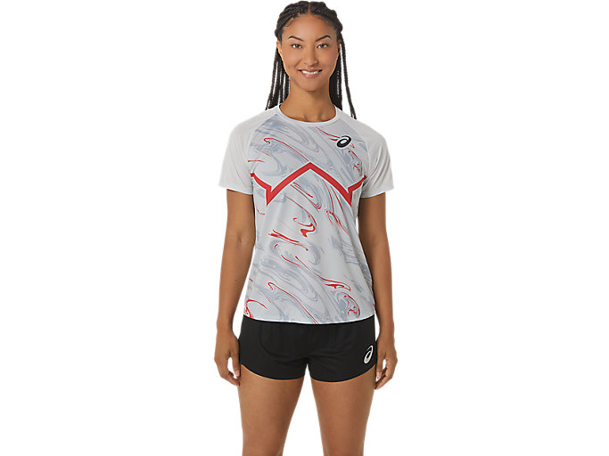 Image 1 of 6 of Dames Glacier Grey/Electric Red CJ-LINE LIGHT SS TOP T-shirts voor dames