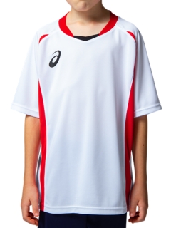 Jr ゲームシャツ ホワイトxクラシックレッド キッズ ゲームウェア Asics