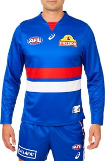 Western Bulldogs Replica Home Guernsey Long Sleeved Men Electric Blue Mens Afl Clothing Asics Australia