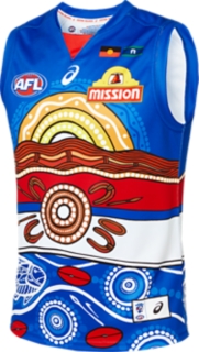 Western Bulldogs Indigenous Replica Guernsey Men Electric Blue Mens Afl Clothing Asics Australia