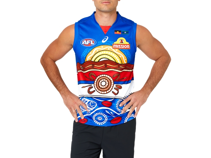 Western Bulldogs Indigenous Replica Guernsey Men Electric Blue Mens Afl Clothing Asics Australia