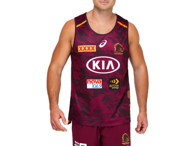 Men's BRISBANE BRONCOS TRAINING SINGLET Maroon Mens NRL Clothing ASICS Australia