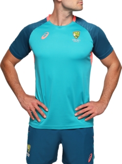 CRICKET AUSTRALIA TRAINING TEE Men Lagoon Mens Cricket Clothing ASICS Australia