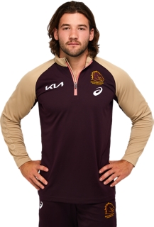 Men's BRISBANE BRONCOS WARM UP TOP, Deep Mars, Mens NRL Clothing