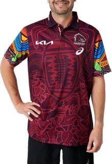 Men's BRISBANE BRONCOS INDIGENOUS POLO, Deep Mars, Mens NRL Clothing