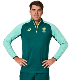 CRICKET AUSTRALIA LONG SLEEVED TRAINING 1/4 ZIP TOP, Everglade 1