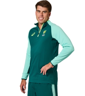 CRICKET AUSTRALIA LONG SLEEVED TRAINING 1/4 ZIP TOP, Everglade 3