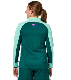 CRICKET AUSTRALIA LONG SLEEVED TRAINING 1/4 ZIP TOP WOMENS, Everglade 2