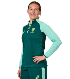CRICKET AUSTRALIA LONG SLEEVED TRAINING 1/4 ZIP TOP WOMENS, Everglade 3