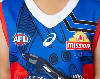 Unisex WESTERN BULLDOGS INDIGENOUS REPLICA GUERNSEY - YOUTH, Electric Blue, Kids AFL Clothing