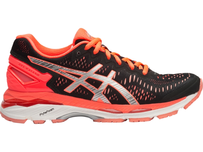 Women's GEL-KAYANO 23 | Black/Silver/Flash Coral | Running Shoes | ASICS