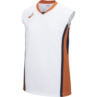 ウイメンズゲームシャツ ホワイトxオレンジ レディース Tシャツ ポロシャツ Asics