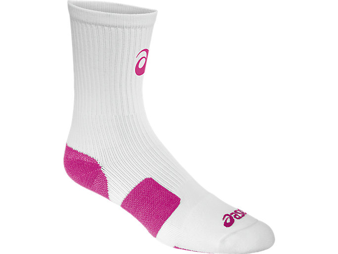 Image 1 of 3 of Unisex White/Pink Glo ASICS Stripe Crew Socks